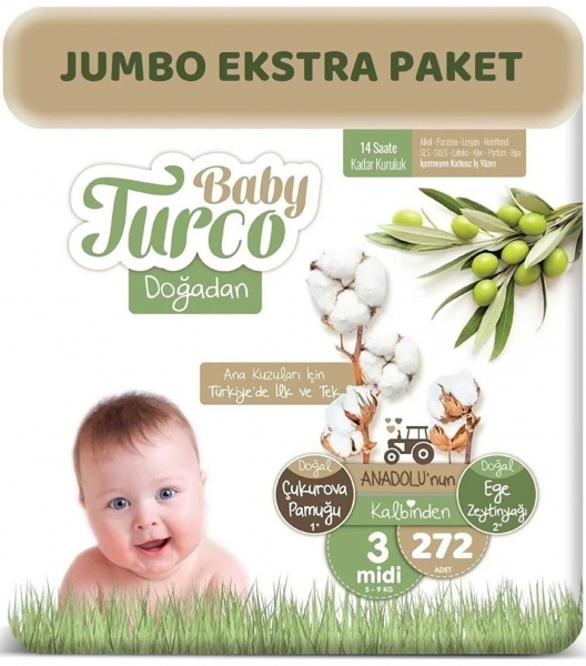 Baby Turco Doğadan 3 Beden 272 Adet Bebek Bezi