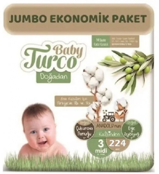 Baby Turco Doğadan 3 Beden 224 Adet Bebek Bezi