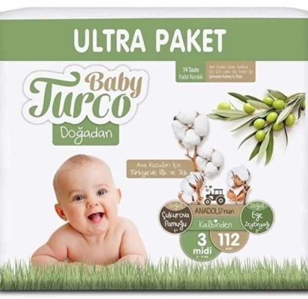 Baby Turco Doğadan 3 Beden 112 Adet Bebek Bezi