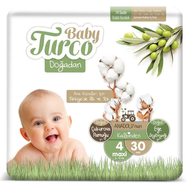 Baby Turco Doğadan 4 Beden 30 Adet Bebek Bezi