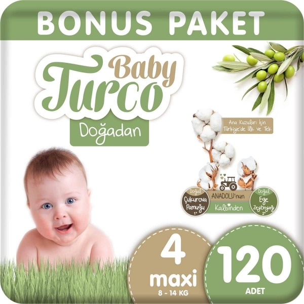 Baby Turco Doğadan 4 Beden 120 Adet Bebek Bezi