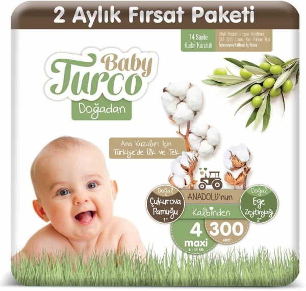 Baby Turco Doğadan 4 Beden 300 Adet Bebek Bezi