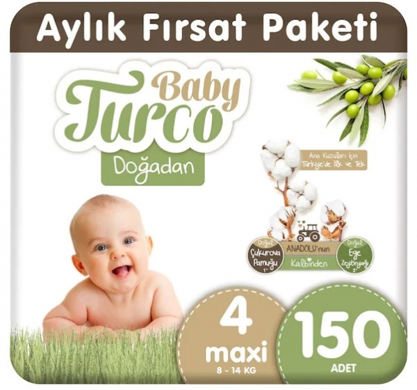 Baby Turco Doğadan 4 Beden 150 Adet Bebek Bezi