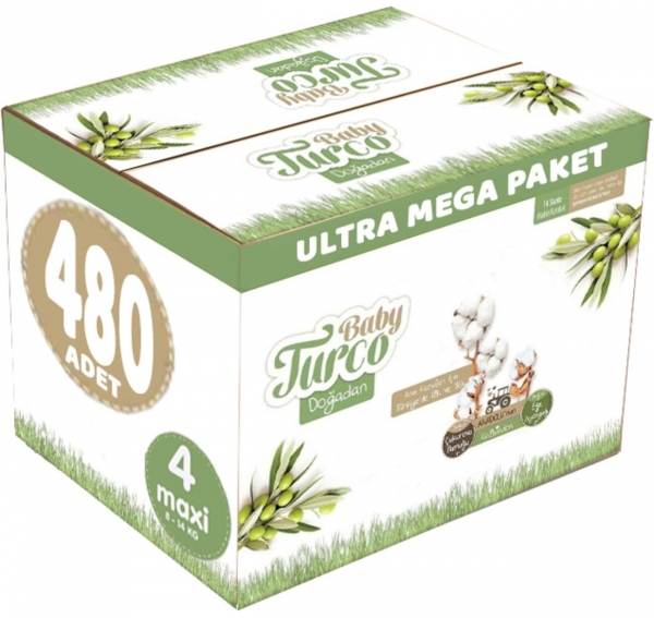 Baby Turco Doğadan 4 Beden 480 Adet Bebek Bezi