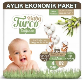 Baby Turco Doğadan 4 Beden 192 Adet Bebek Bezi