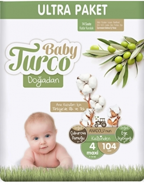 Baby Turco Doğadan 4 Beden 104 Adet Bebek Bezi