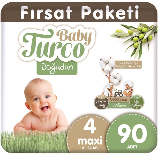 Baby Turco Doğadan 4 Beden 90 Adet Bebek Bezi
