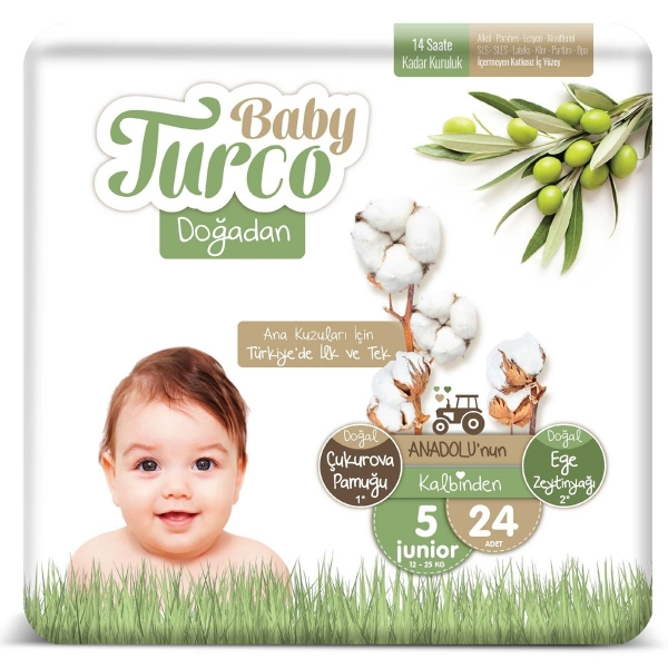 Baby Turco Doğadan 5 Beden 24 Adet Bebek Bezi