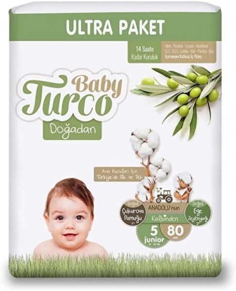 Baby Turco Doğadan 5 Beden 80 Adet Bebek Bezi