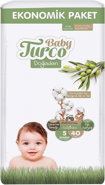 Baby Turco Doğadan 5 Beden 40 Adet Bebek Bezi