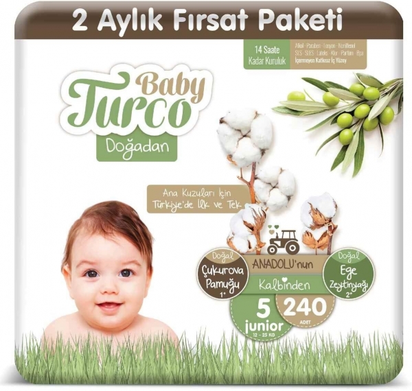 Baby Turco Doğadan 5 Beden 240 Adet Bebek Bezi