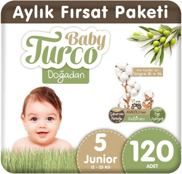 Baby Turco Doğadan 5 Beden 120 Adet Bebek Bezi