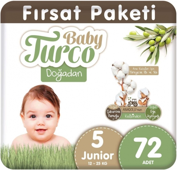 Baby Turco Doğadan 5 Beden 72 Adet Bebek Bezi