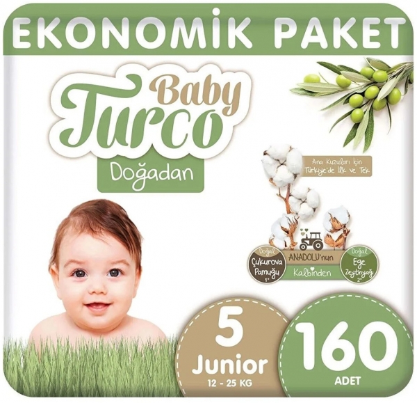 Baby Turco Doğadan 5 Beden 160 Adet Bebek Bezi