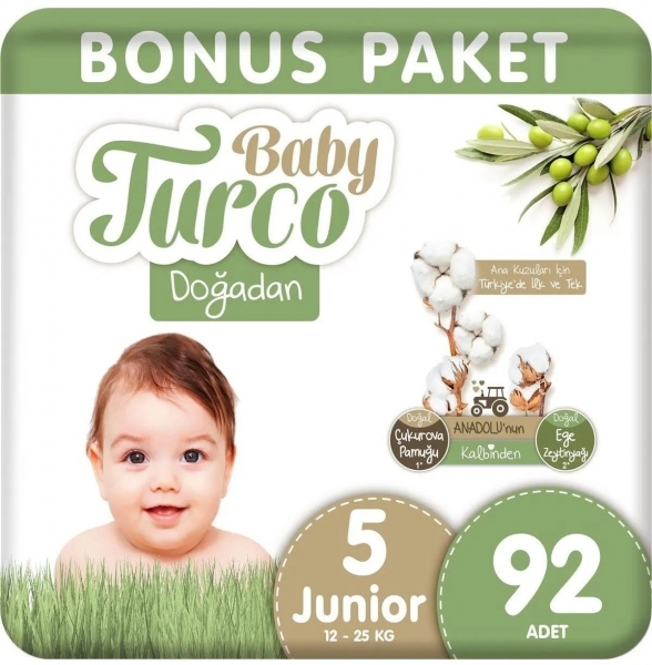 Baby Turco Doğadan 5 Beden 92 Adet Bebek Bezi