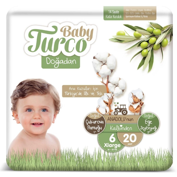 Baby Turco Doğadan 6 Beden 20 Adet Bebek Bezi
