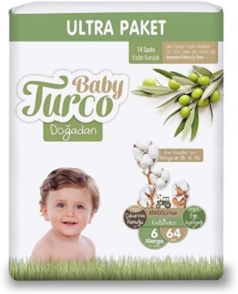 Baby Turco Doğadan 6 Beden 64 Adet Bebek Bezi