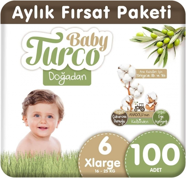 Baby Turco Doğadan 6 Beden 100 Adet Bebek Bezi
