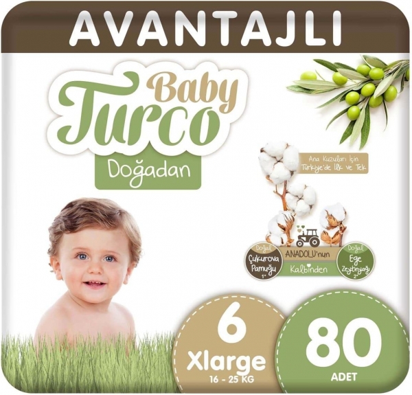 Baby Turco Doğadan 6 Beden 80 Adet Bebek Bezi