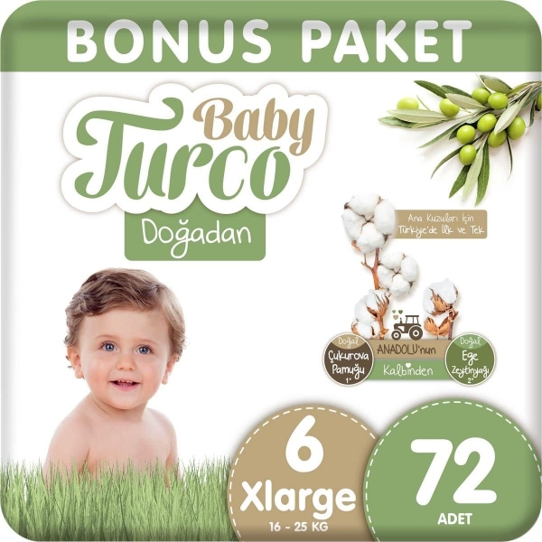 Baby Turco Doğadan 6 Beden 72 Adet Bebek Bezi