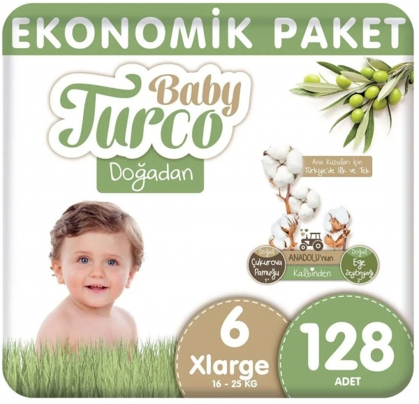 Baby Turco Doğadan 6 Beden 128 Adet Bebek Bezi