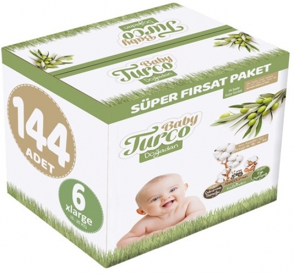 Baby Turco Doğadan 6 Beden 144 Adet Bebek Bezi