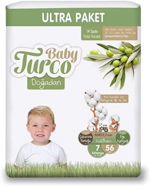 Baby Turco Doğadan 7 Beden 56 Adet Bebek Bezi