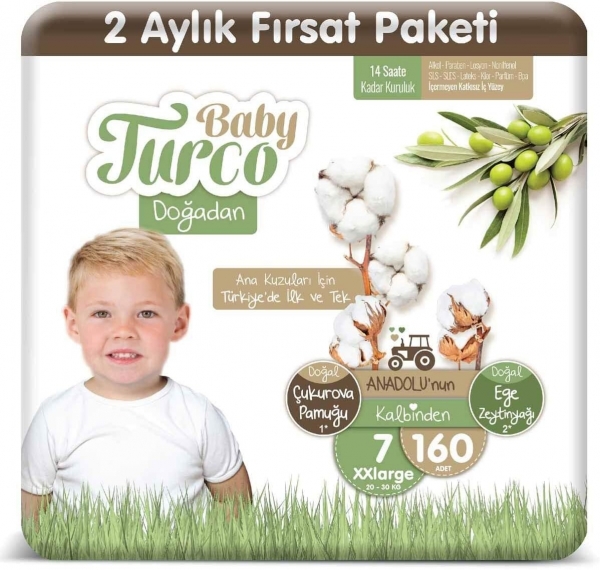 Baby Turco Doğadan 7 Beden 160 Adet Bebek Bezi