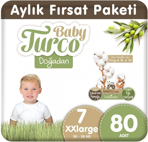 Baby Turco Doğadan 7 Beden 80 Adet Bebek Bezi
