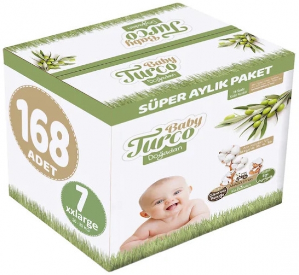 Baby Turco Doğadan 7 Beden 168 Adet Bebek Bezi
