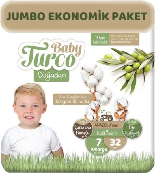 Baby Turco Doğadan 7 Beden 32 Adet Bebek Bezi