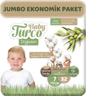 Baby Turco Doğadan 7 Beden 32 Adet Bebek Bezi