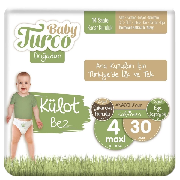 Baby Turco Doğadan Külot Bez 4 Beden 30 Adet Bebek Bezi