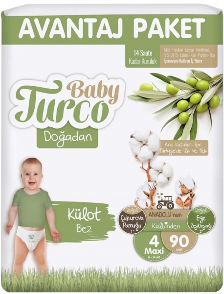 Baby Turco Doğadan Külot Bez 4 Beden 90 Adet Bebek Bezi