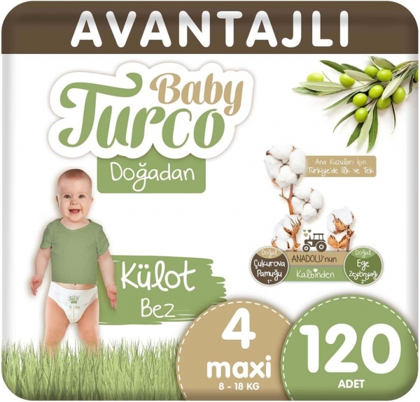 Baby Turco Doğadan Külot Bez 4 Beden 120 Adet Bebek Bezi