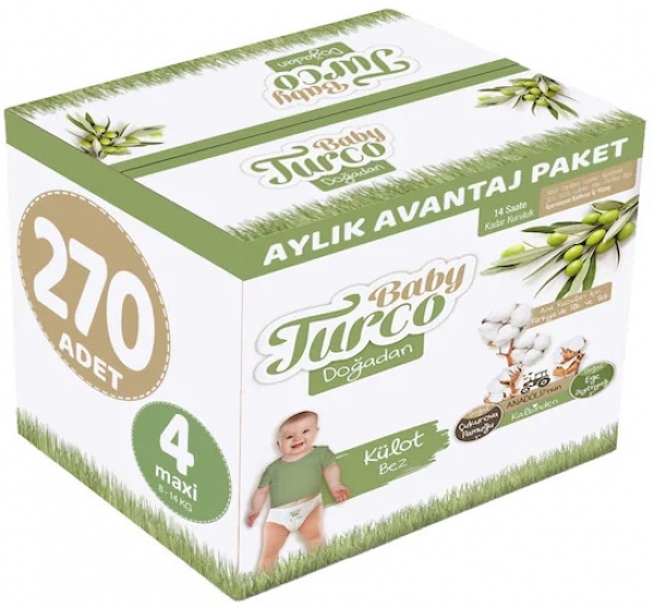 Baby Turco Doğadan Külot Bez 4 Beden 270 Adet Bebek Bezi