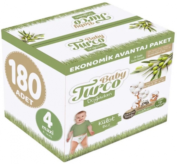 Baby Turco Doğadan Külot Bez 4 Beden 180 Adet Bebek Bezi