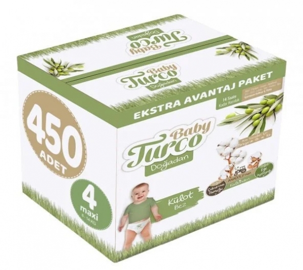 Baby Turco Doğadan Külot Bez 4 Beden 450 Adet Bebek Bezi