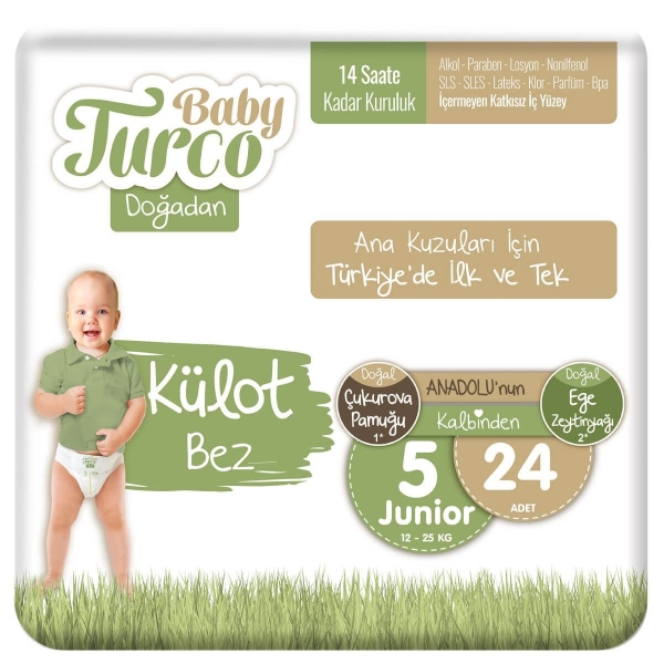 Baby Turco Doğadan Külot Bez 5 Beden 24 Adet Bebek Bezi