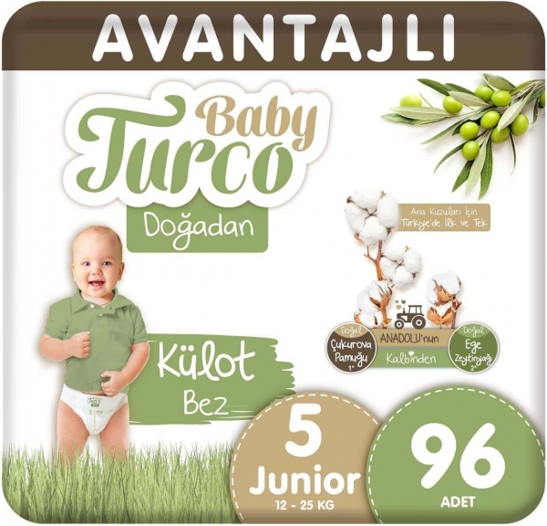 Baby Turco Doğadan Külot Bez 5 Beden 96 Adet Bebek Bezi