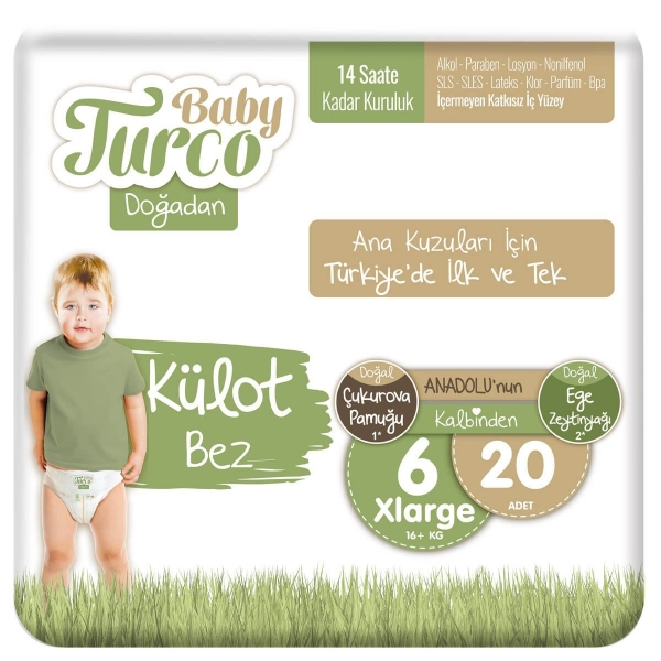 Baby Turco Doğadan Külot Bez 6 Beden 20 Adet Bebek Bezi