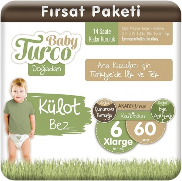 Baby Turco Doğadan Külot Bez 6 Beden 60 Adet Bebek Bezi