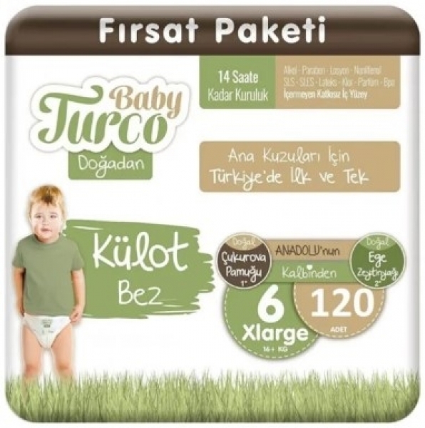 Baby Turco Doğadan Külot Bez 6 Beden 120 Adet Bebek Bezi