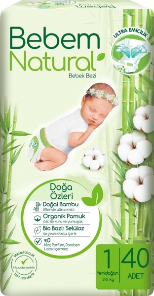 Bebem Natural 1 Beden 40 Adet Bebek Bezi