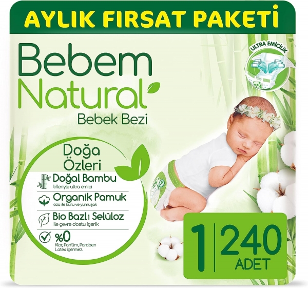 Bebem Natural 1 Beden 240 Adet Bebek Bezi