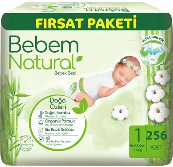 Bebem Natural 1 Beden 256 Adet Bebek Bezi