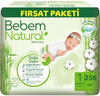 Bebem Natural 1 Beden 256 Adet Bebek Bezi