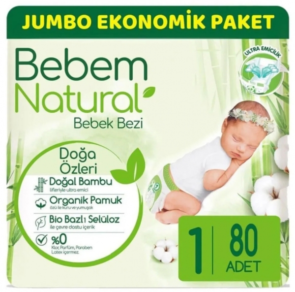 Bebem Natural 1 Beden 80 Adet Bebek Bezi