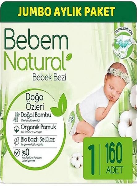 Bebem Natural 1 Beden 160 Adet Bebek Bezi