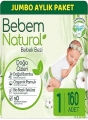 Bebem Natural 1 Beden 160 Adet Bebek Bezi